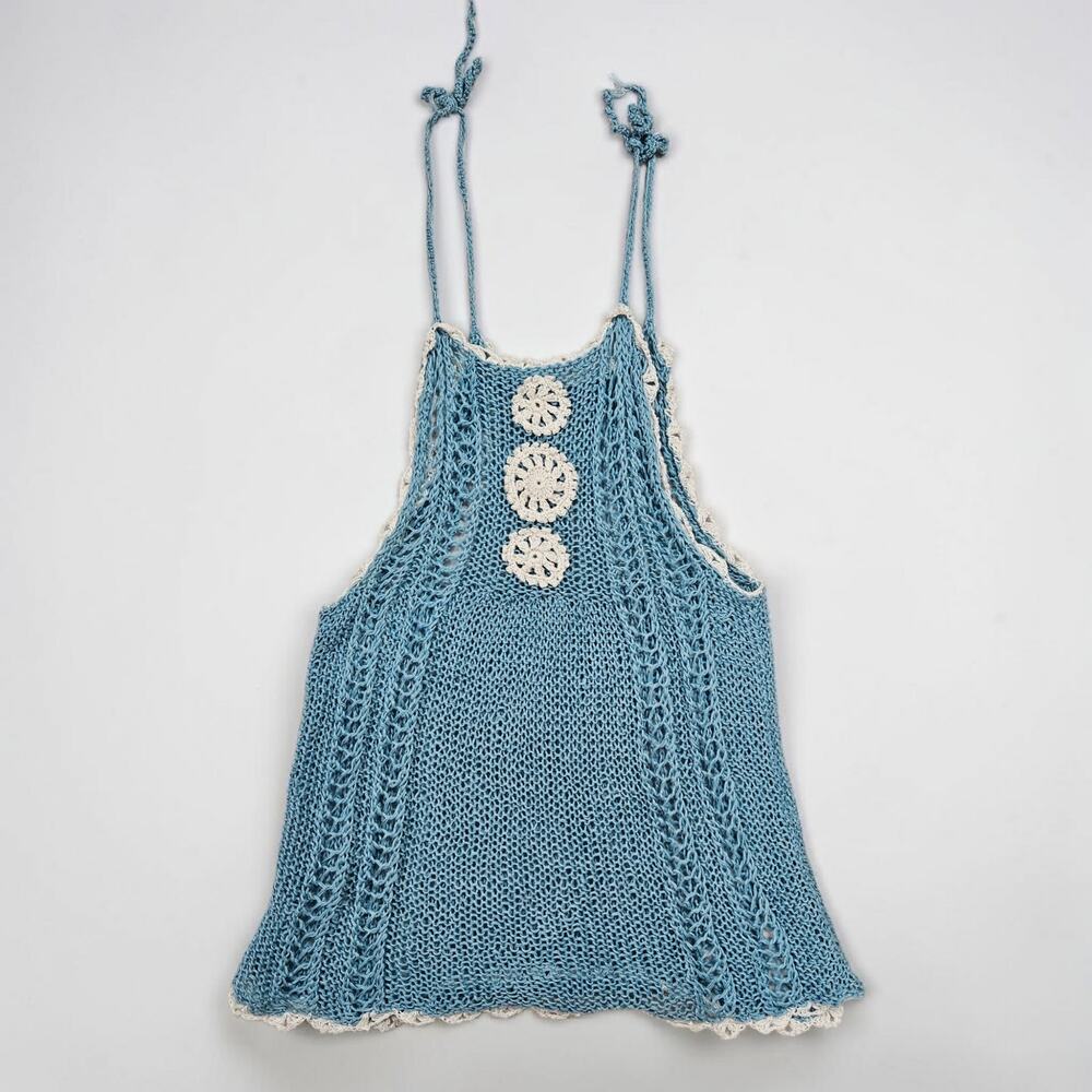 Crochet Boho Top Open Knit Beachy Blue - Size XS